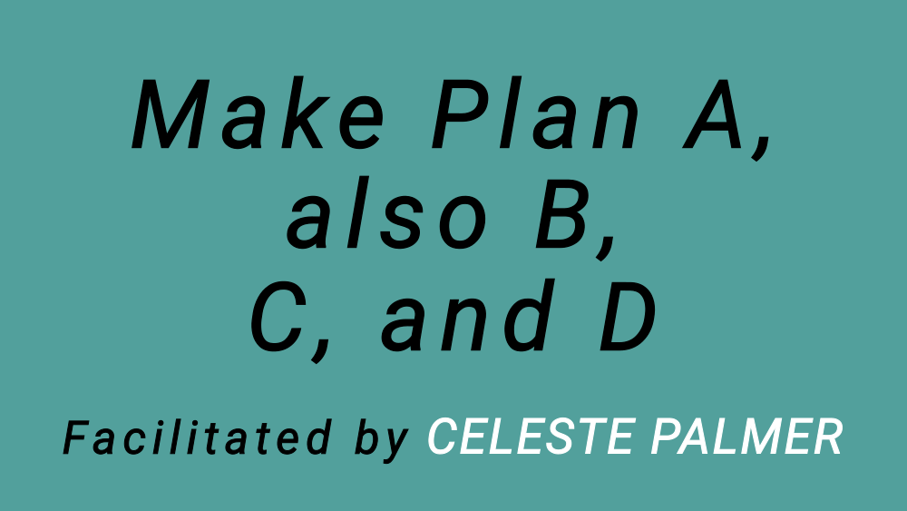 Make Plan A, also B, C, and D : facilitated by Celeste Palmer