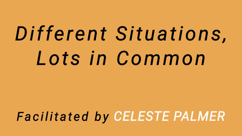 Different Situations, Lots In Common : facilitated by Celeste Palmer